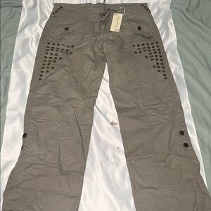 Love Notes Olive Green Cargo Pants with Stud Accents
